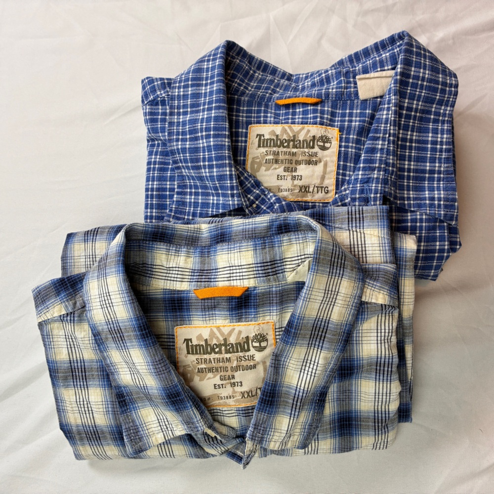 Timberland Blue and White Plaid Shirts- bundle of 2